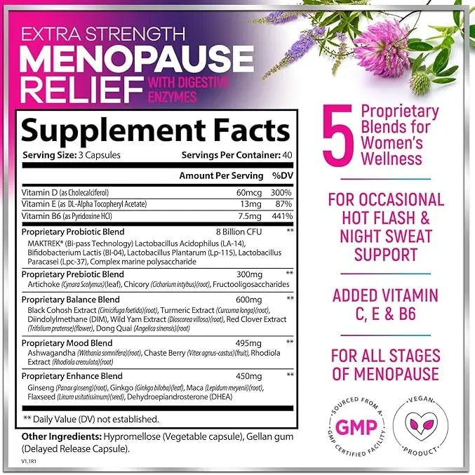 Menopause Relief Supplement for Hot Flash and Night Sweat Support